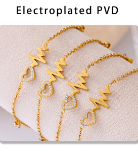 Cavigliera RFJEWELDainty Heartthrob in acciaio inossidabile placcato oro con ciondolo ECG, gioiello alla <span class=keywords><strong>moda</strong></span>, regalo per l'estate e la spiaggia. - Product Image 5