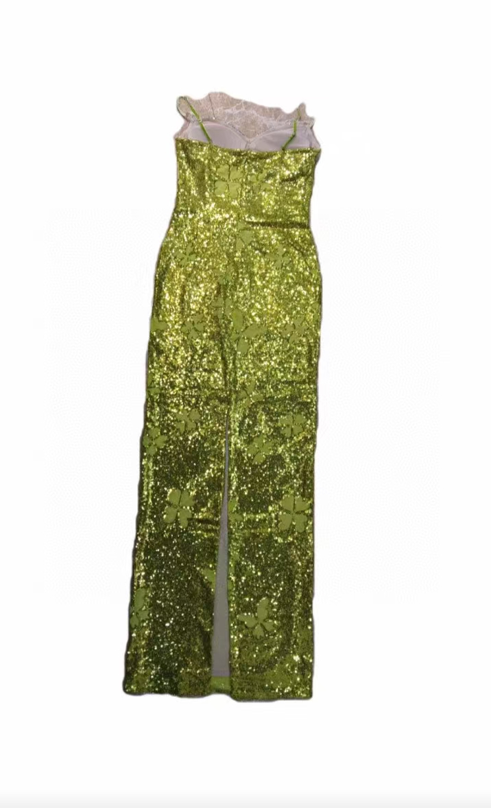 Lime Green Maxi Dress With Sparkly Beads And Sequins Lime Green Maxi Dress With Sparkly Beads And Sequins