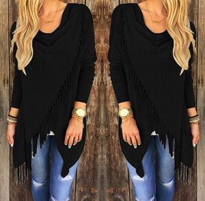Fashion Wholesale Cheap <strong>Women</strong> Pullover <strong>Cloak</strong> Ladies Slim Slash Tassels Coat - Product Image 4