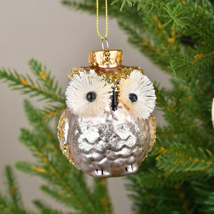 7cm <b>Owl</b>-Shaped Glass Painted Ball Pendant for Christmas Tree Scene Arrangement Holiday Supplies - Product Image 5