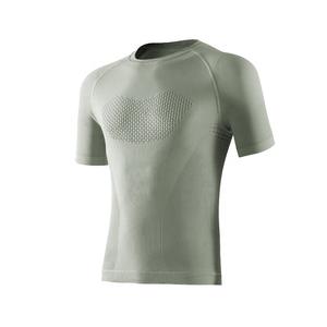 FLW T-shirt de sport à séchage rapide pour hommes, respirant, évacuant la transpiration, motif solide, vêtements de course à pied, tissu tricoté teint en fil - Product Image 4