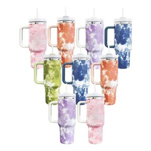 Tie-Dye Wholesale Bulk <b>Large</b> H2.0 40oz Tumbler <b>Print</b> Stainless Steel Tumbler Mugs with Handle and Straw - Product Image 2