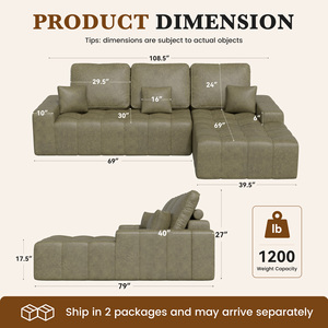 L-Shaped Modular <b>Sofa</b> Bed Set with Oversized Design Sponge-Filled Faux Leather Upholstery Home Furniture - Product Image 6