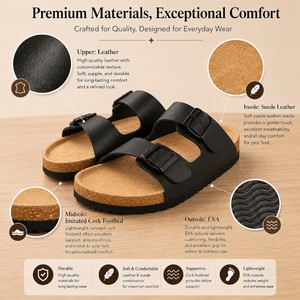 Sandales plates rétro en cuir de vachette pour hommes, idéales pour le shopping urbain, pantoufles à bout ouvert avec semelle EVA, vente en gros OEM pour les promenades en ville et en extérieur - Product Image 2