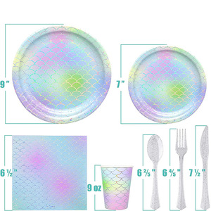 Mermaid Supplies for 10 People Ocean Party Disposable Dinnerware Girls Birthday Baby Shower All-in-One Party Supplies - Product Image 4