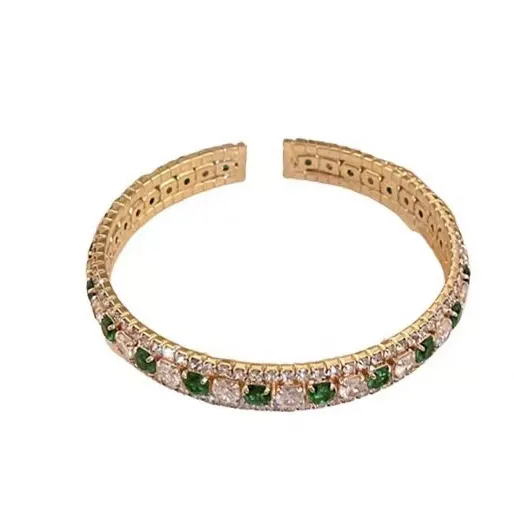 Two Row Rhinestones Open Bangle Women Wide Cuff Bracelets Luxury Glossy Glitter Gold Fashion ElegantBracelet Jewelry