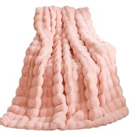 Couverture en velours bouclé double face épaissie en fausse fourrure de lapin, douce et chaude, idéale pour lit et canapé en hiver