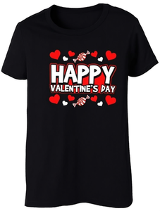 T-shirt girocollo stampata Happy Valentine's Day da donna, vestibilità regolare, top casual, 100% cotone jersey, manica corta - Product Image 1