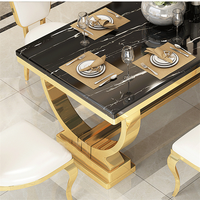Ensemble de table et de chaises de salle à manger modernes de luxe, table de salle à manger en marbre noir, ensemble de table de salle à manger pour 12 personnes