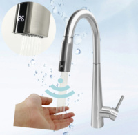 Robinet de cuisine à double capteur en acier inoxydable 304 brossé nickel, technologie d'économie d'énergie développée en interne