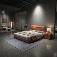 Hochwertiges Modernes Minimalistisches Polsterbett mit Stauraum, Wellenförmiges Kopfteil, Echtleder-Finish, Pneumatische Struktur, King-Size, Innenausstattung