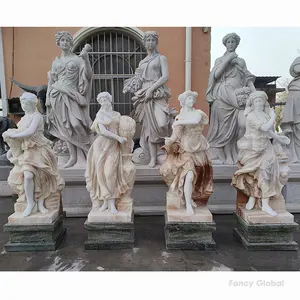 Decoração de jardim esculpida à mão em mármore natural multicolorido, estátua de deusa em tamanho real, escultura em pedra de quatro estações