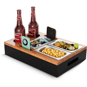 Geweldig Cadeau Voor Mannen Sofa Tray Snack Dispenser Houder Couchbar Snackbox Met 2 Roestvrijstalen Snackkommen