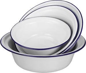 Bol à mélanger en émail vintage, 4 pièces, emboîtables, style ancien, avec poignées en acier, pour les occasions de mariage - Product Image 1