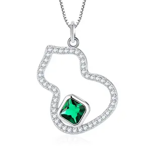 Wholesale jewelry S925 Silver dove Blood Red Treasure emerald 6*6 Hollow gourd women's pendant necklace diamond