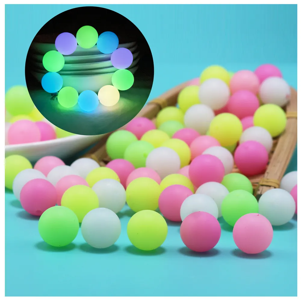 Glows In The Dark 10mm 12mm 15mm 20mm Silicone Beads Wholesale Silicone Luminous Beads Food Grade Silicone Teething Beads