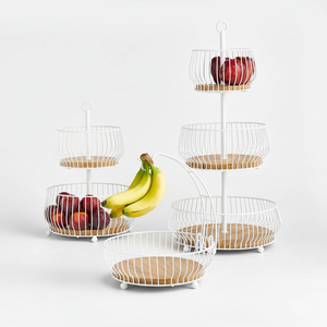 Cesta de fruta de metal floral de inspiración antigua con base de alambre fuerte y lazos elegantes para el almacenamiento diario de frutas con estilo - Product Image 1