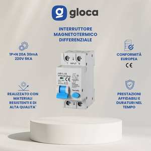 Disjoncteur différentiel Gloca 2P 20A 30mA 250V 4.5KA Montage DIN C20 - Product Image 2