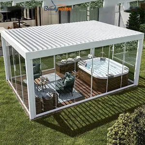 Outdoor motorisierte bio klimatische Pergola wasserdichte Aluminium-Pergola Pavillon mit Glastür