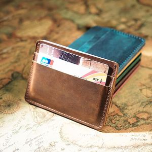 Retro Crazy Horse Leather Men's Casual Bi-fold Wallet & Business Card Holder <b>Top</b> Grain Cowhide Genuine Leather Stock - Product Image 1