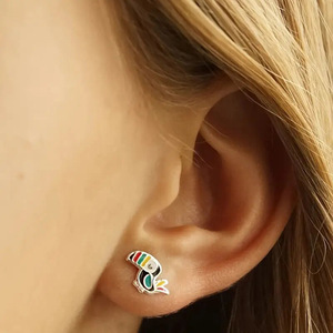 Orecchini a Perno E4663 in Oro Bianco con Animali, in Lega di Zinco e Cristalli, con Incastonatura a Castone, Gioielli Unisex Carini e alla Moda - Product Image 5