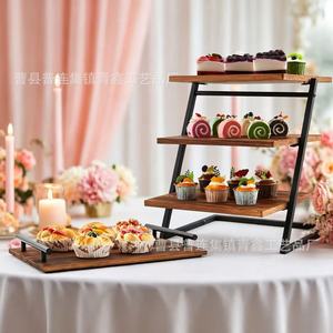 Wooden Desktop Dessert Rack <b>3</b>-<b>Tier</b> Portable Display <b>Stand</b> For Party <b>Cake</b> Storage Rectangle Shape Food Serving Tray - Product Image 4