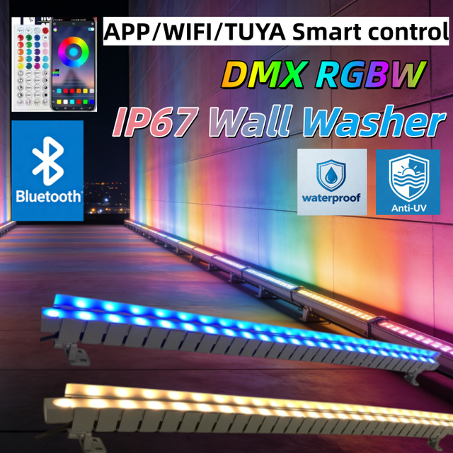 DMX-RGBW Wall Washer Grazer Light Tuya/Zigbee Control 3D-Bend Flex Neon RGBW Running Light IP67 for Commercial/Building Facade