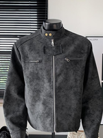 Veste en daim pour homme, coupe ajustée, légère, zippée, style bomber, marron, veste décontractée sportive