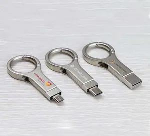 Gantungan kunci cincin logam untuk ponsel, gantungan kunci cincin logam tipe-c Flash Drive USB untuk ponsel kapasitas 64GB & 16GB