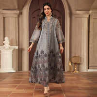 Abaya vintage à imprimé floral en polyester respirant pour femme, robe longue maxi kaftan à col montant, style Dubaï, islamique, modeste, musulmane