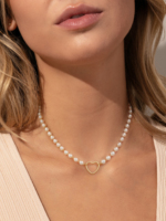 Collier Cœur en Perles Ouyin, Plaqué Or 14K, Pendentif Creux, Chaîne Perlée 5mm, Bijoux Étanche pour Femme, Vente en Gros