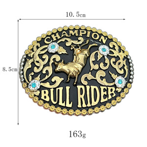 หัวเข็มขัดโลหะผสมขนาดใหญ่รูปนักขี่วัวแชมป์เปี้ยน ชุบทองเงางาม สไตล์คาวบอยตะวันตก เคลือบสีดำ สำหรับเข็มขัดผู้ชายขนาด 40 มม. - Product Image 3