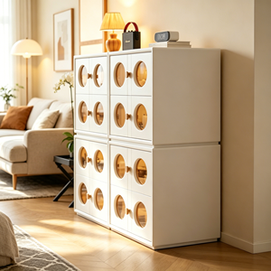 Modern Wood Storage <b>Cabinet</b> with Black Frame 9 Drawers Slab Doors Living Room Furniture - Product Image 4