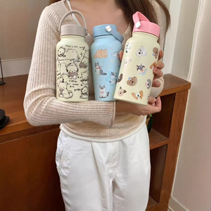 Bouteille isotherme charmante de 24 oz avec couvercle à boucle robuste, illustration graphique fantaisie, tasse sous vide pour femmes <span class=keywords><strong>et</strong></span> étudiants - Product Image 1