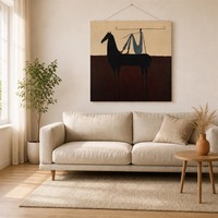 Peinture à l'huile sur toile peinte à la main sur mesure, art mural abstrait minimaliste représentant un cavalier, décoration moderne pour la maison, salon