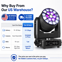 Projecteur LED RVBW 19x15W à tête mobile effet 'Bee Eye' avec zoom 4-60° DMX512 pour DJ, concerts, clubs et mariages - Expédition depuis l'entrepôt américain