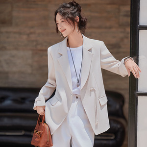 Women's Blazer Off White Solid Color Polyester Breathable Loose Fit Chinese Style Spring Autumn 2025 - Product Image 1