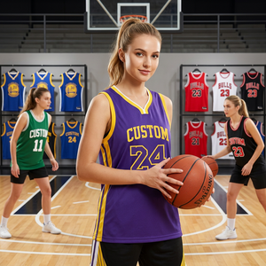 Camiseta de Baloncesto Personalizada Abra Sports para Mujer, Cuello en V, Sin Mangas, Malla 100% Poliéster, Transpirable, Números del Equipo Impresos por Transferencia de Calor - Product Image 3