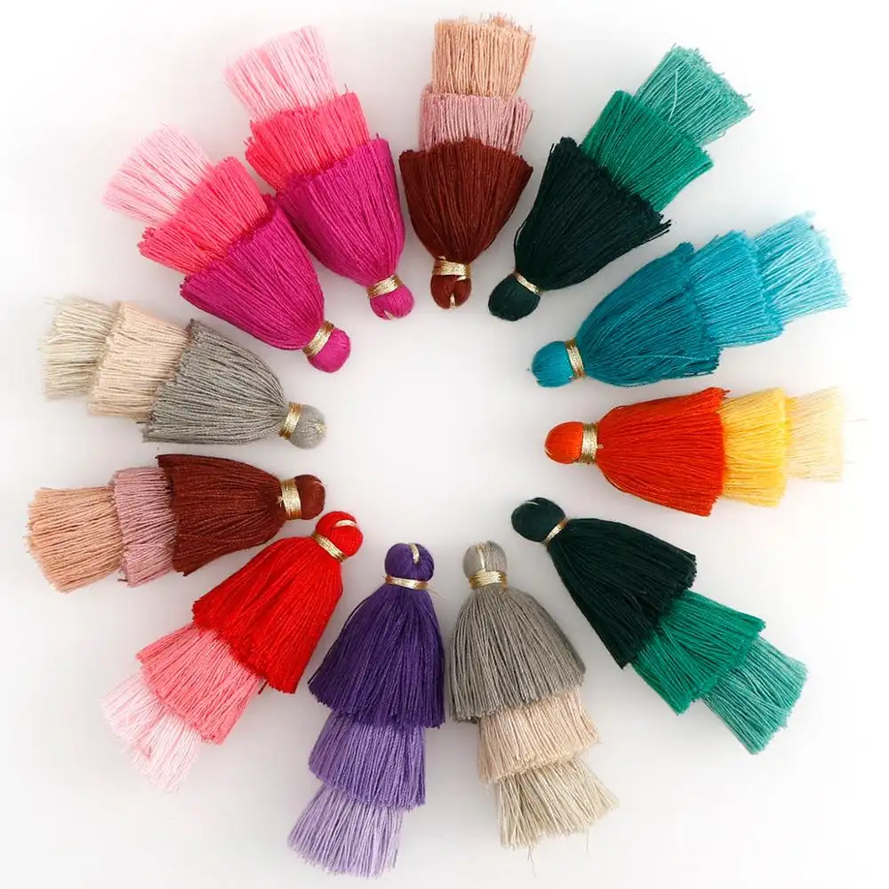 3 camadas de design de mini borlas seda, coloridas, pequenas borlas para diy, pulseira, colar, chaveiro, utensílios de criação
