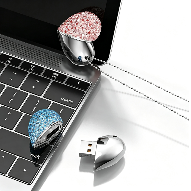 New Hot Selling Metal Heart Shape USB Flash Drive 2GB 4GB 16GB 32GB 64GB 128GB USB2.0 USB3.0  Jewelry Necklace Gift Pen Drive