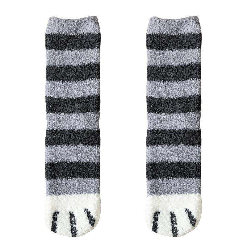 Cats Fashion Soft Fuzzy Knit Wholesale Animal Slipper Fluffy Women Custom Fleece Bed Cat Paw Sleeping Long Socks