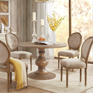 46" <b>Round</b> Pedestal <b>Dining</b> <b>Table</b> Walnut Modern <b>Solid</b> <b>Wood</b> Assembled - Product Image 5