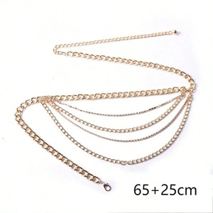 Cadena de cintura con capas de diamantes de imitación para mujer |   Cinturón de Cadena Gruesa de Acero Inoxidable Dorado |   Joyería Exótica para el Vientre para Fiestas y Clubes - Product Image 4