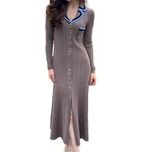 Suéter de Chambray Francés de Alta Calidad OEM, Colección Otoño Invierno, Bordado Personalizado, Manga Larga, Midi, Combinación Natural - Product Image 2