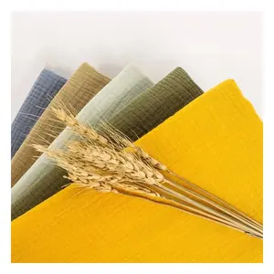 factory wholesale 100% cotton Double Gauze muslin crinkle woven Fabric with gold sliver foil for garments