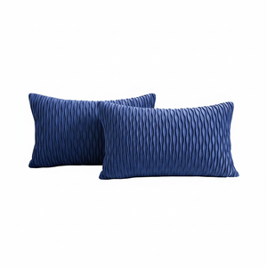 Set di 2 Copricuscini Decorativi Rettangolari 12x20 in Velluto a Righe Blu, Stile Rustico Originale per Divano e Arredamento - Product Image 2