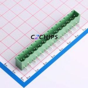 DB2ERC-5.0-14P-GN Plug-in Terminal Block Bent Lead Through Hole,P=5mm Connector Board-to-Board / Socket - Closed 1x14P 5mm Green - Product Image 1