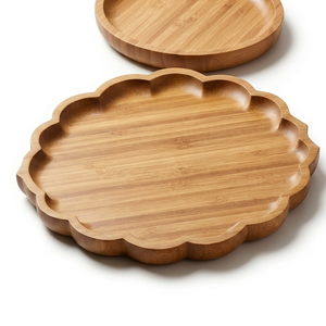 Plateau de service moderne en bambou, assiette à dîner festonnée, plat à dessert en bois, plat décoratif pour présentation alimentaire, fait main, idéal pour les réceptions - Product Image 1