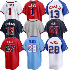 Maillots de baseball cousus pour hommes, vierges, 13 Ronald Acuna Jr., 1 Ozzie Albies, 28 Matt Olson, 27 Austin Riley, 3 Dale Murphy, S-3XL - Product Image 1