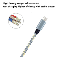 Kabel Data Pengisian Daya USB a ke Micro 4-Core Berlapis Nilon Tembaga Murni